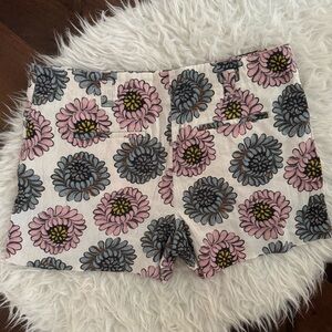 LOFT floral linen shorts cream ivory lavender and blue, retro look, Size 10